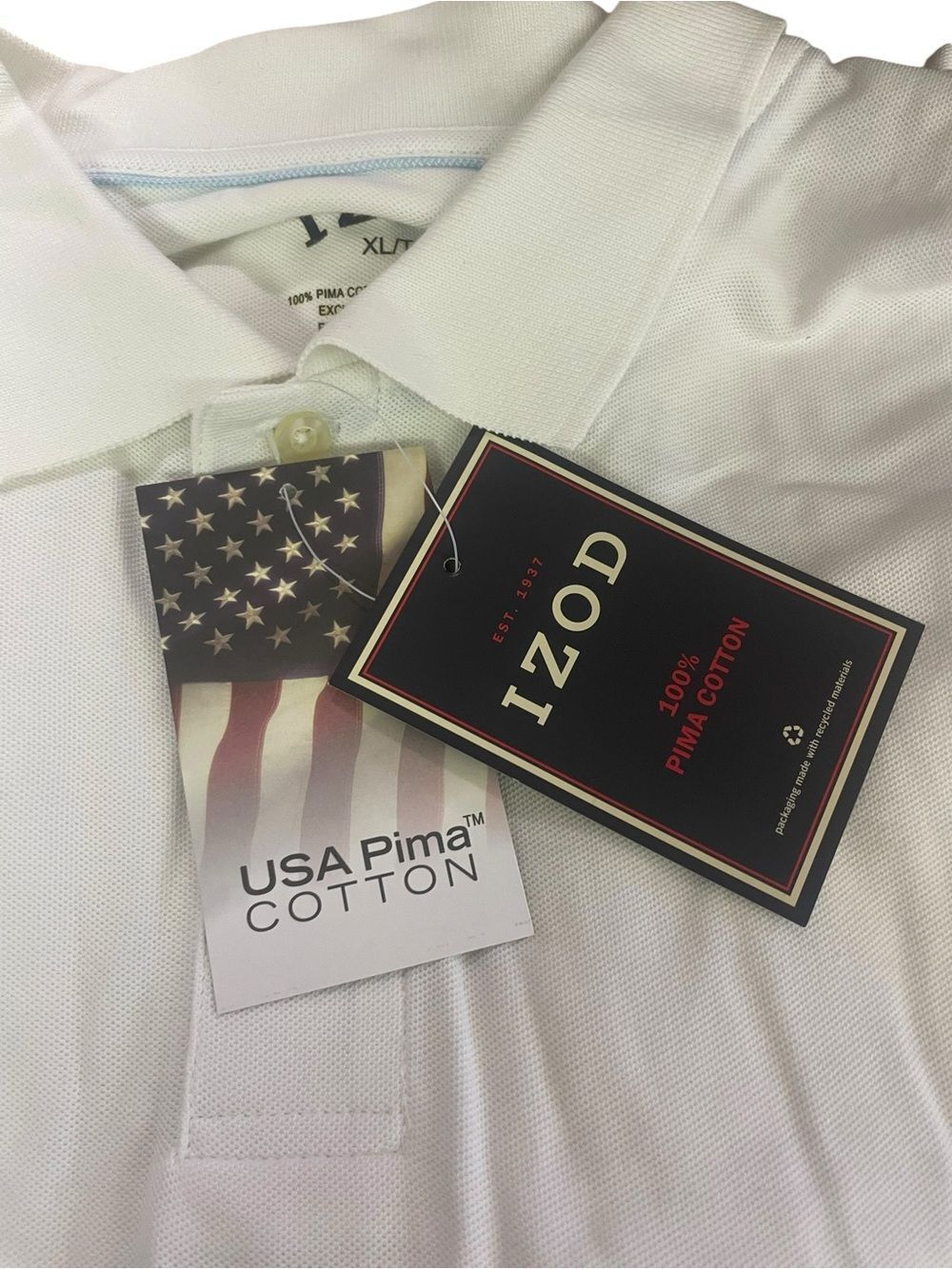 IZOD Men’s White Pima Cotton Polo Shirt vintage bit new with tags size XL